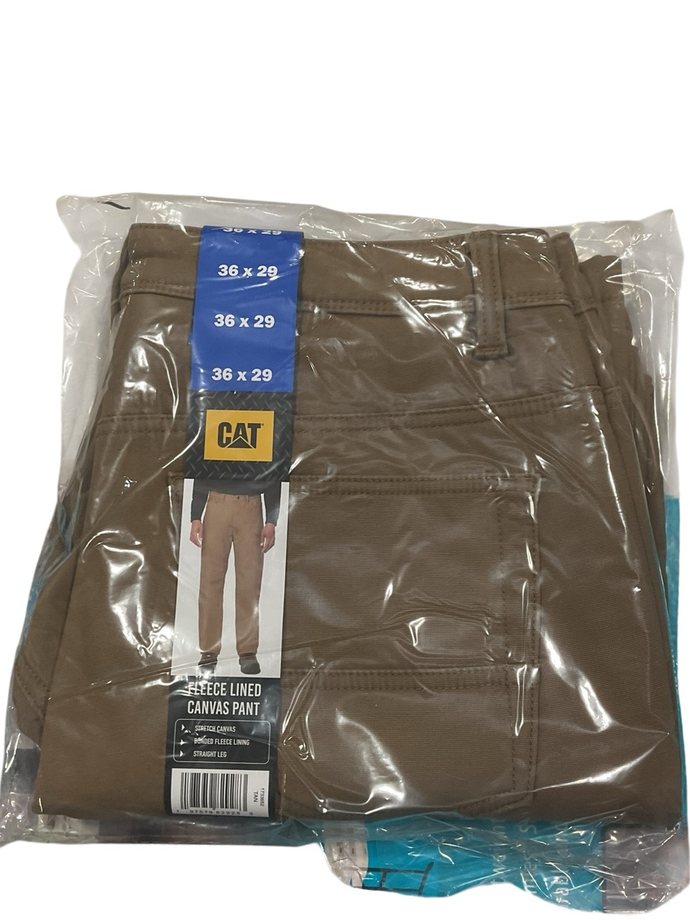 CAT Caterpillar Mens Fleece Lined Canvas Pants Tan Straight Leg 36x29